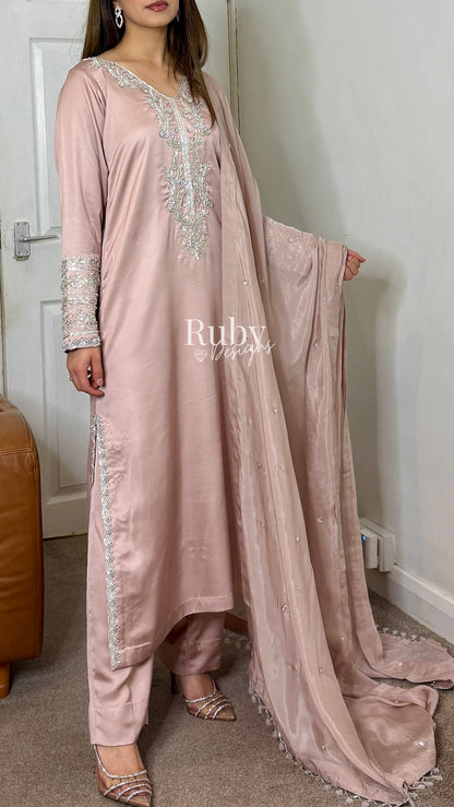 EMAAN - 3 Piece Luxury Silk Suit with Hand Work