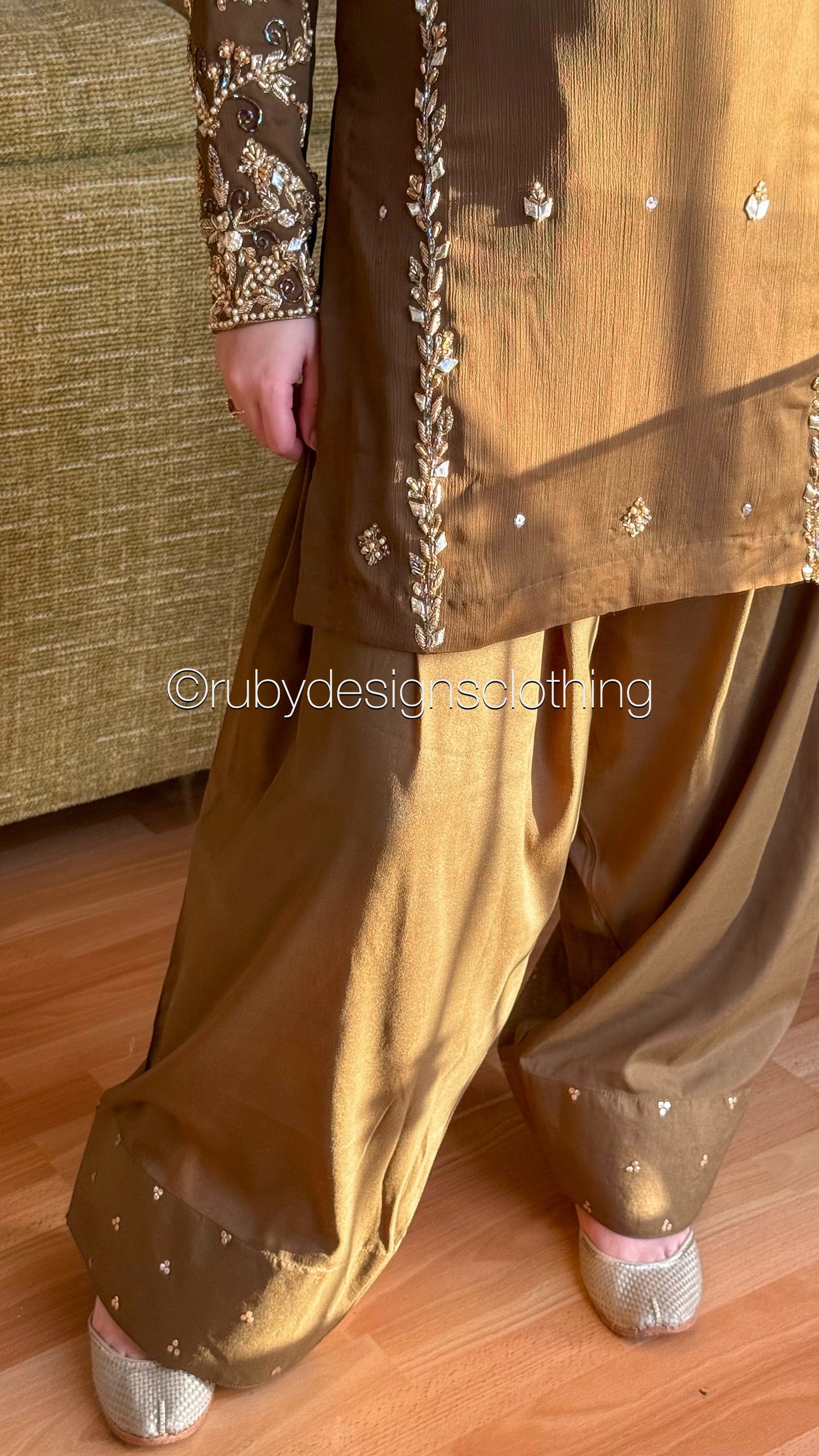 NAYRA Style 3 (Short Shirt) - 3 Piece Khaki Chiffon Suit with Shalwar