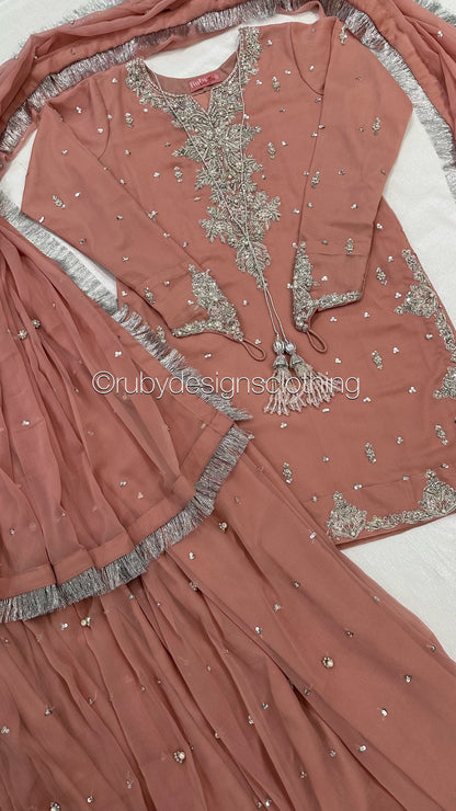 FAIZA CUSTOM COLOUR PRE-ORDER - 3 Piece Custom Suit with Sharara