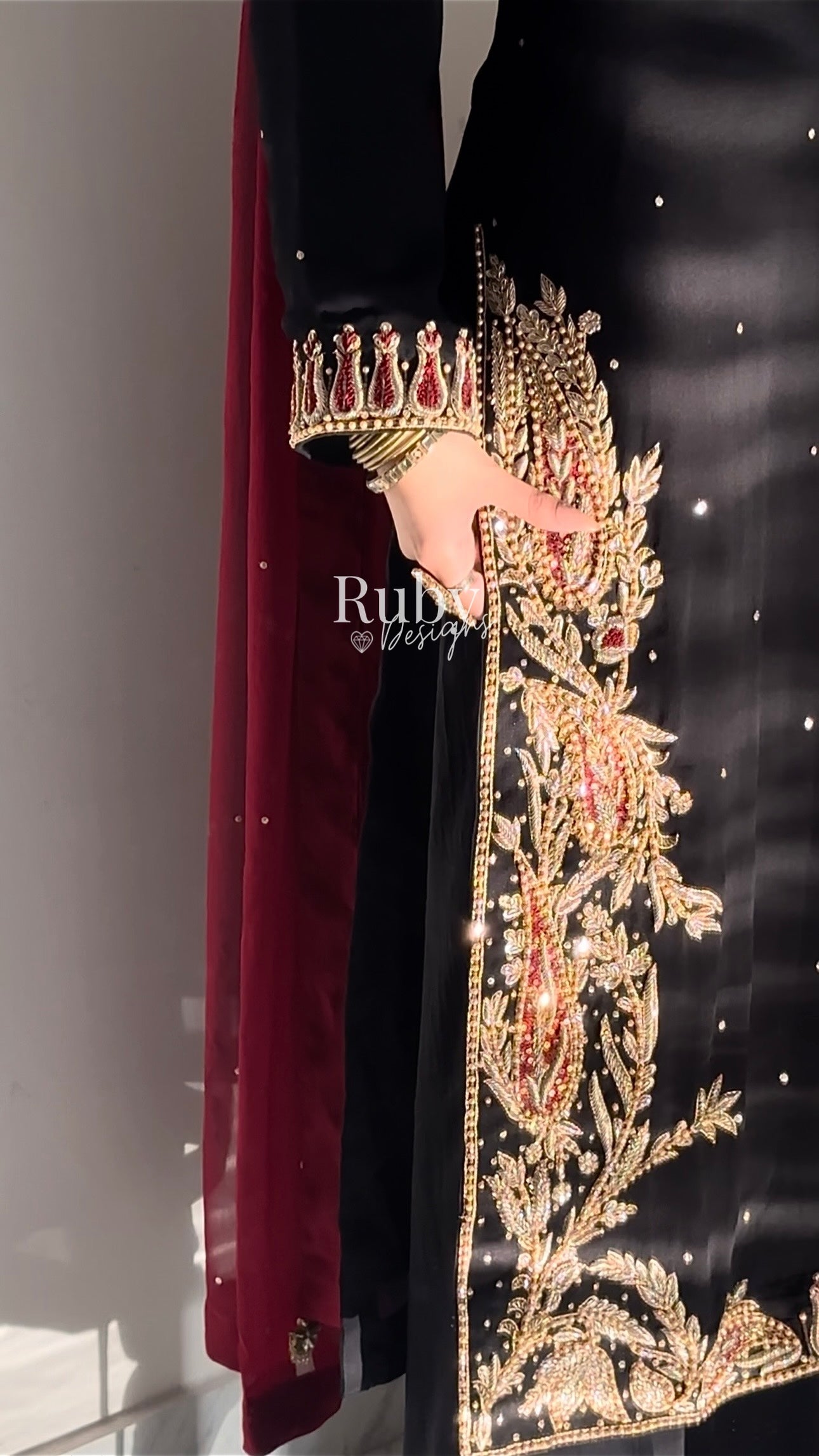 MEHRUNNISA - 3 Piece Black Chiffon Suit with Gold Handwork