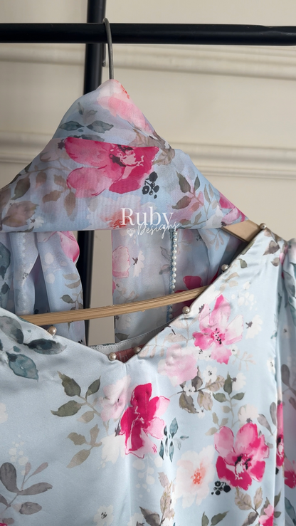 FLEUR Sky - 3 Piece Silk Suit with Balloon Pants
