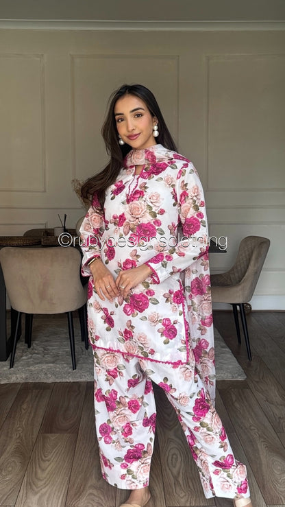 Pressed Rose  - 3 Piece Swiss Lawn Suit with Silk Dupatta