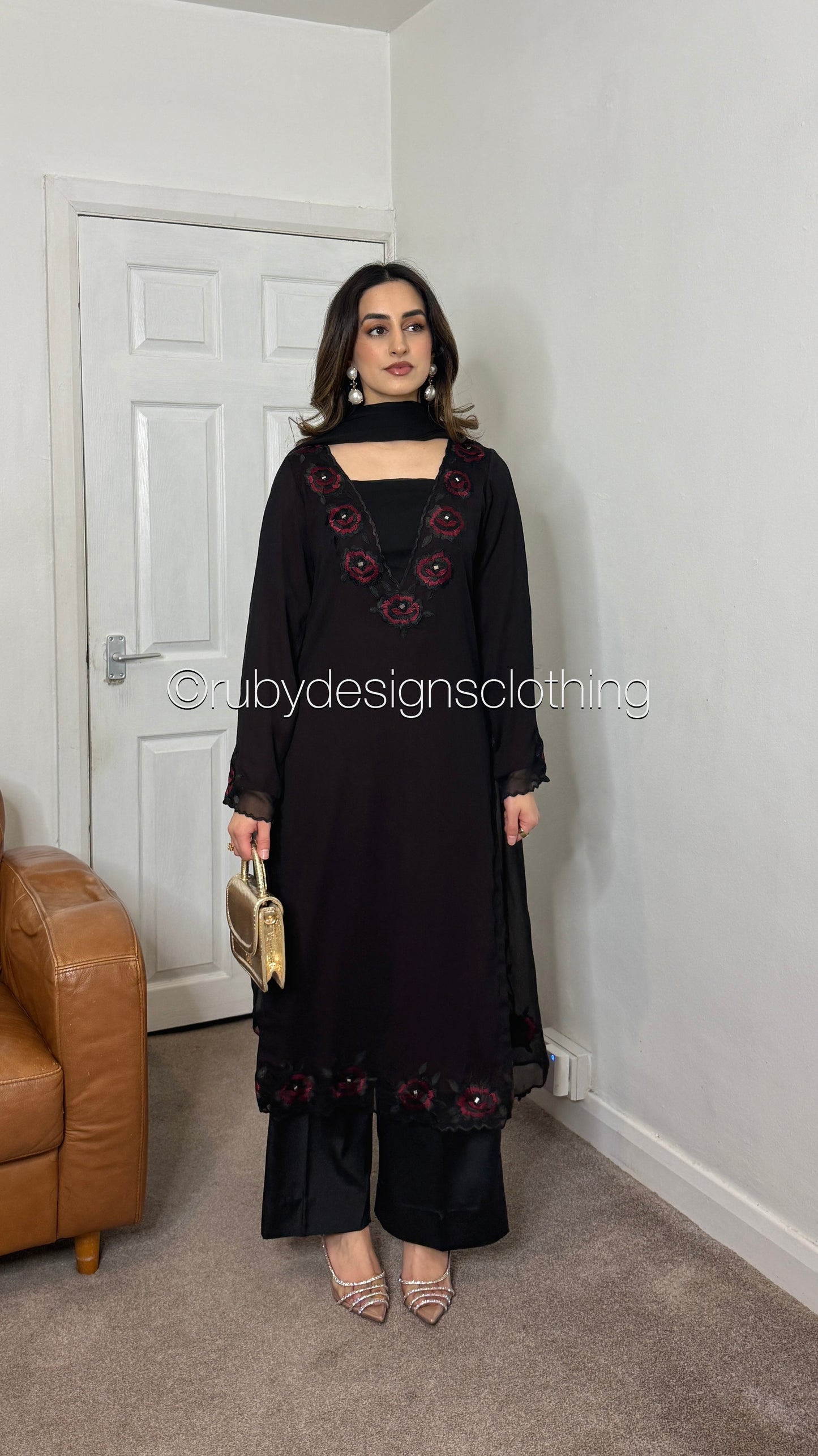 IFRA Noir - 3 Piece Chiffon Suit with Embroidery