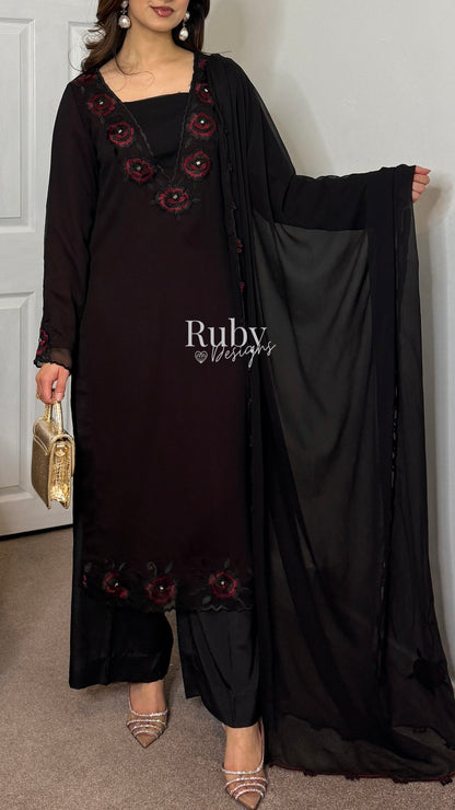 IFRA Noir - 3 Piece Chiffon Suit with Embroidery