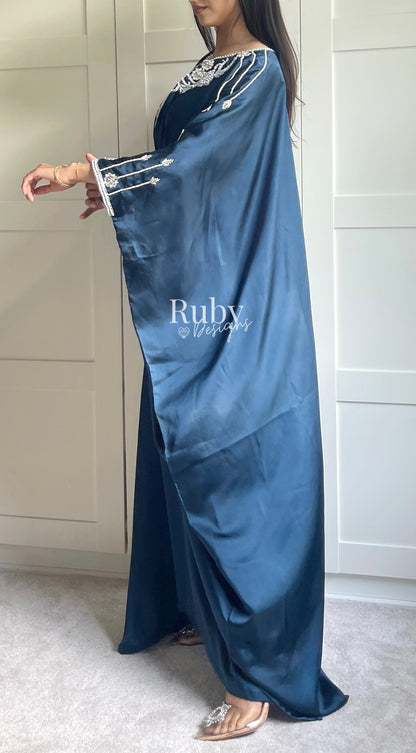 JASMINE - Blue Kaftan with Silver Handwork