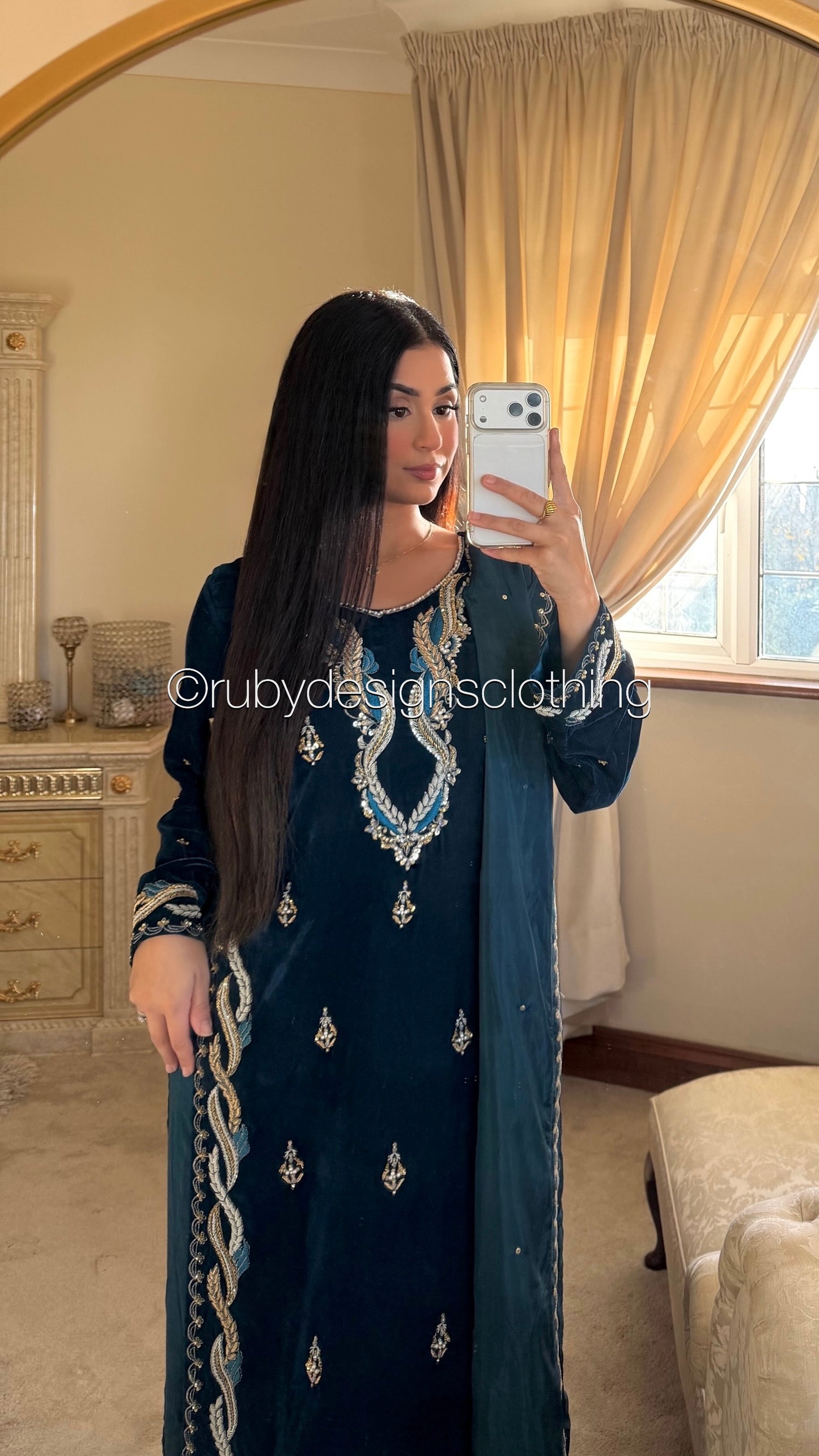 LINA - 3 Piece Luxury Velvet Suit with Gold Handwork