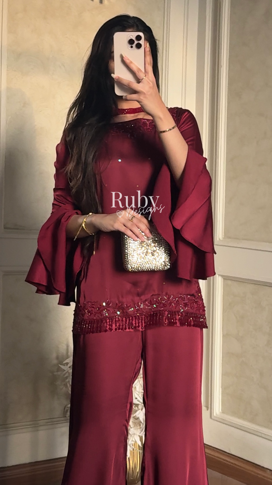 KAREENA Rouge - 3 Piece Silk Suit with Crystal Choker Dupatta