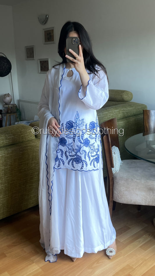 ELIA Azure - 3 Piece Swiss Lawn Suit with Flowy Wide-Leg Pants