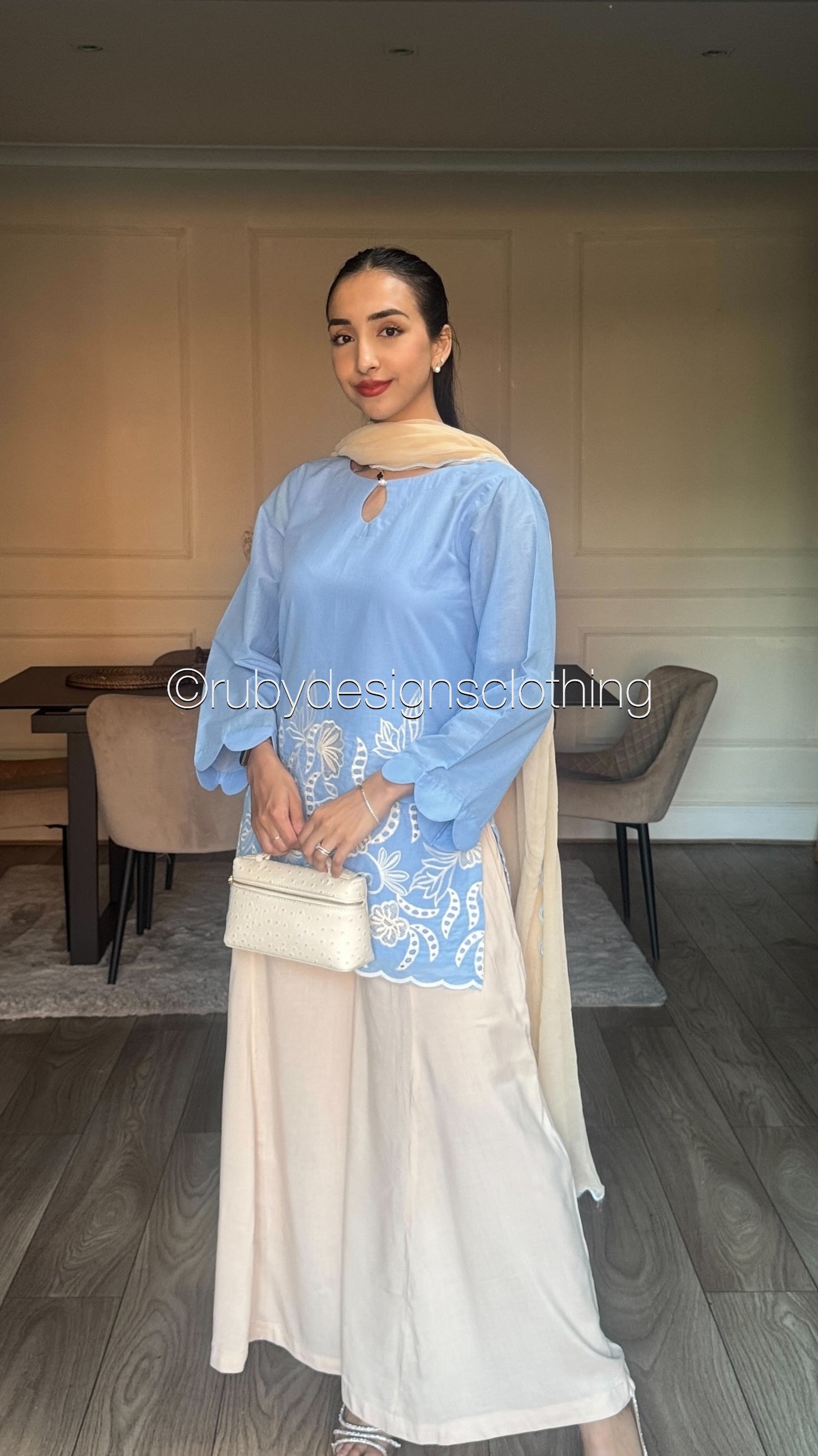 ELIA Sky - 3 Piece Swiss Lawn Suit with Flowy Wide-Leg Pants