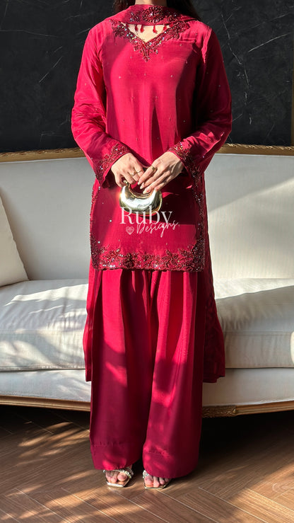 LEYLA - 3 Piece Luxury Silk Suit with Farshi Shalwar