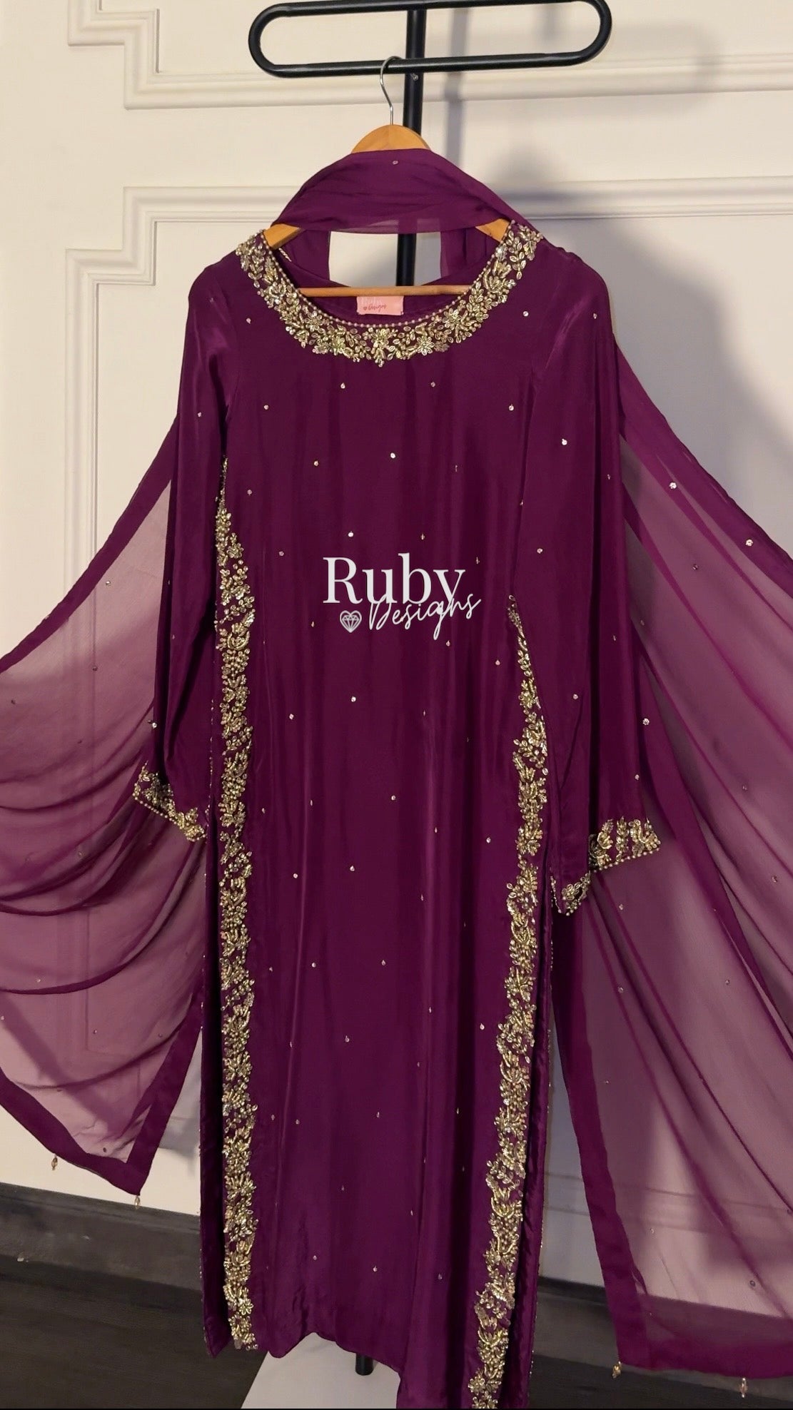 ZAINA Mulberry - 3 Piece Silk Suit with Gold Handwork