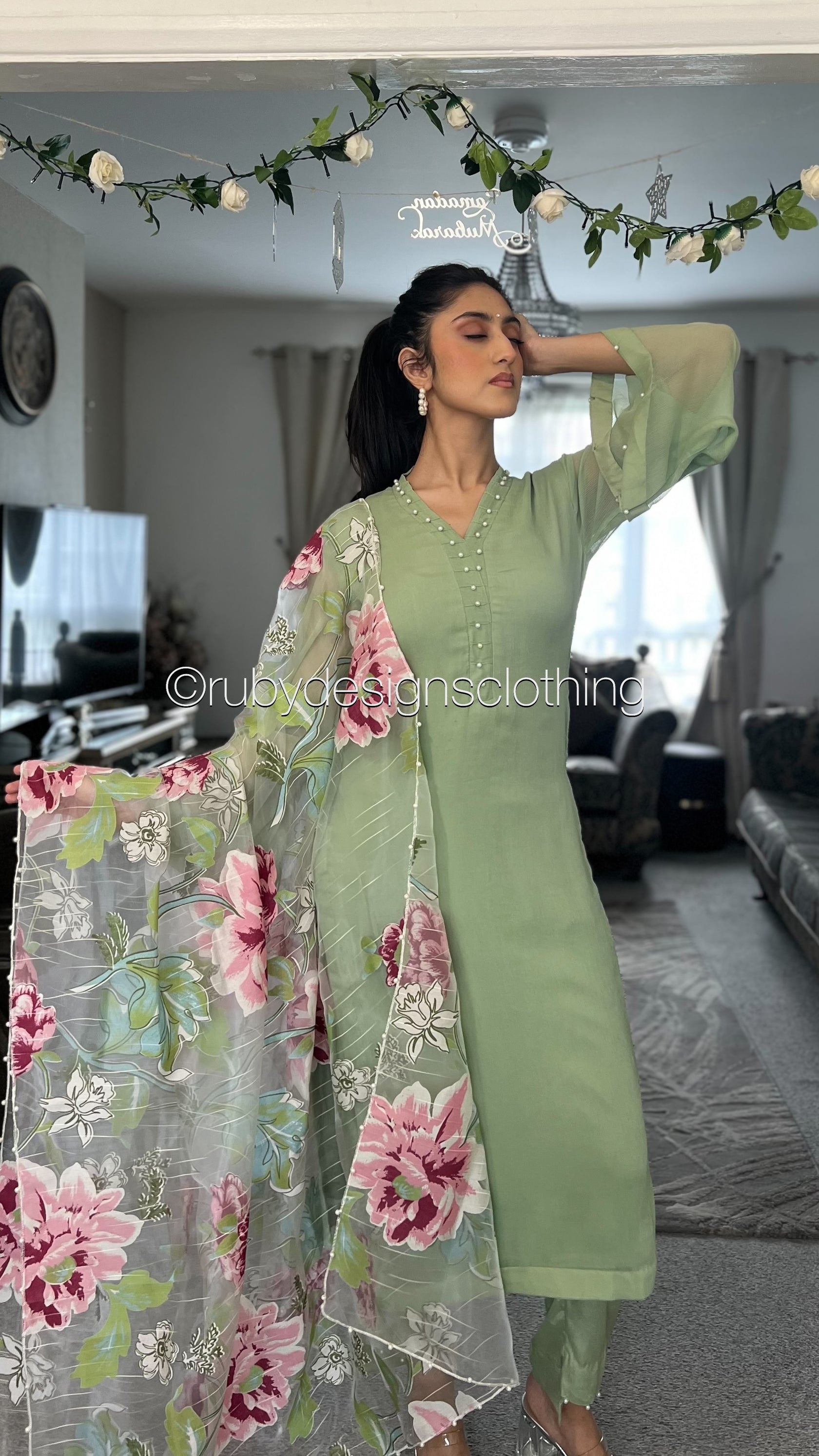 ARIA Sage - 3 Piece Sage Green Chiffon Suit with Chiffon Dupatta  Ruby ...
