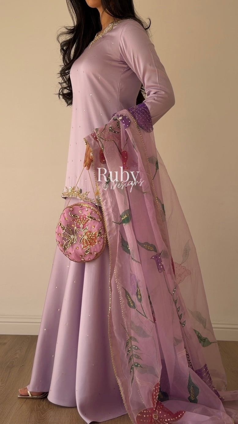 REYA Lilac - 3 Piece Silk Suit with Matching Potli Bag