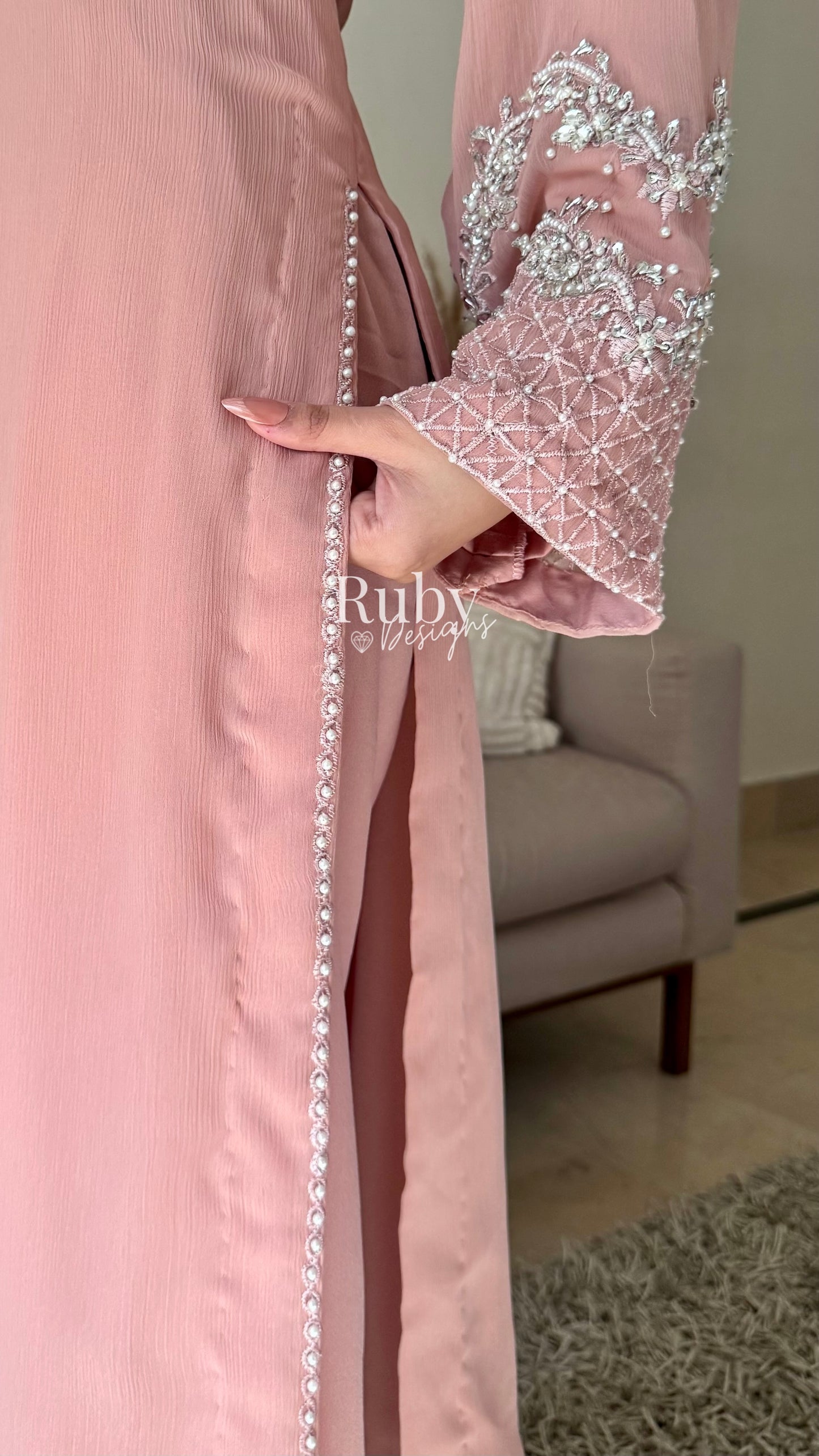 AREEN Blush - 3 Piece Chiffon Suit with Pearl and Stone Handwork