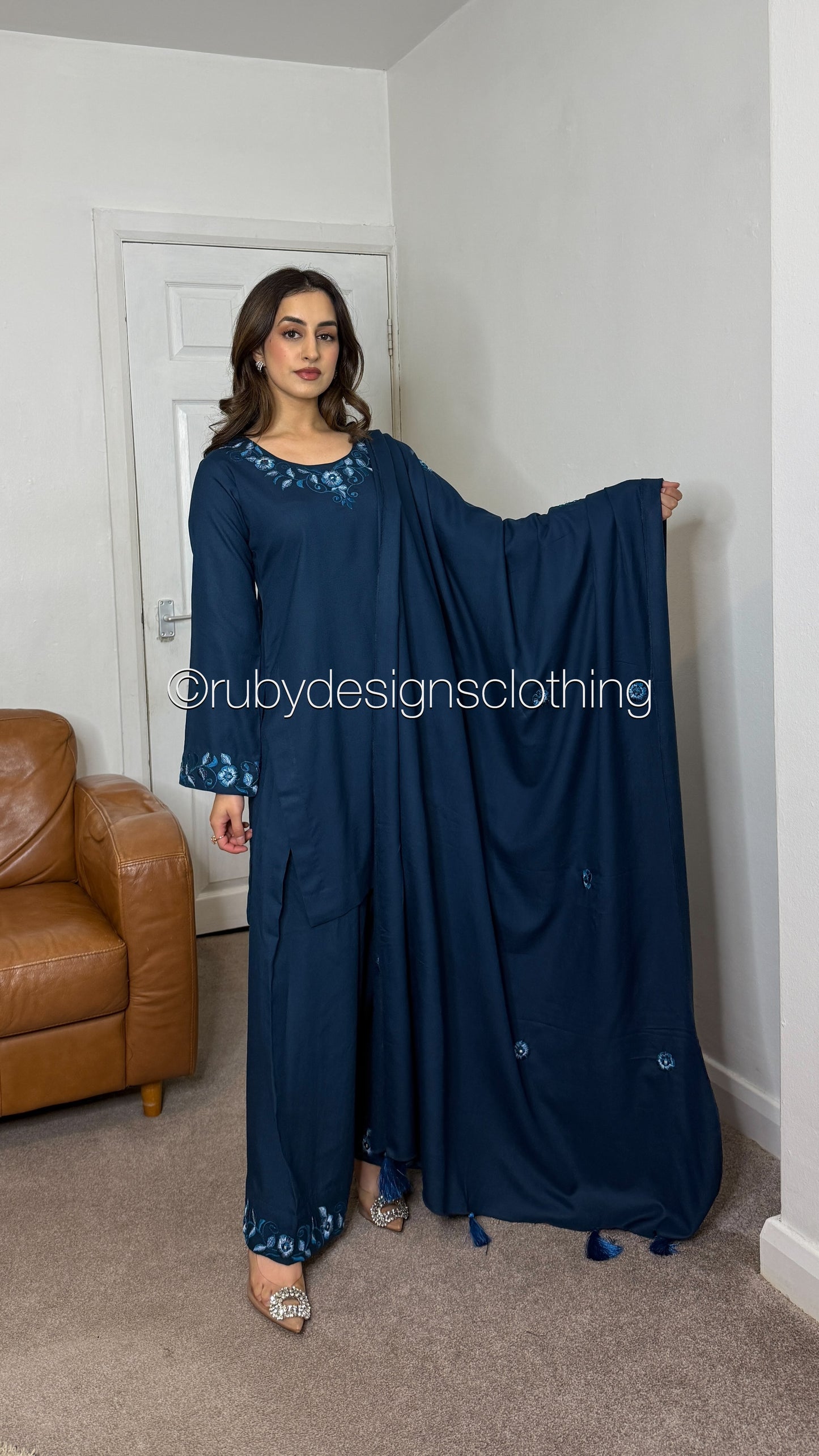 NEHAL - 3 Piece Teal Marina Suit with Shawl