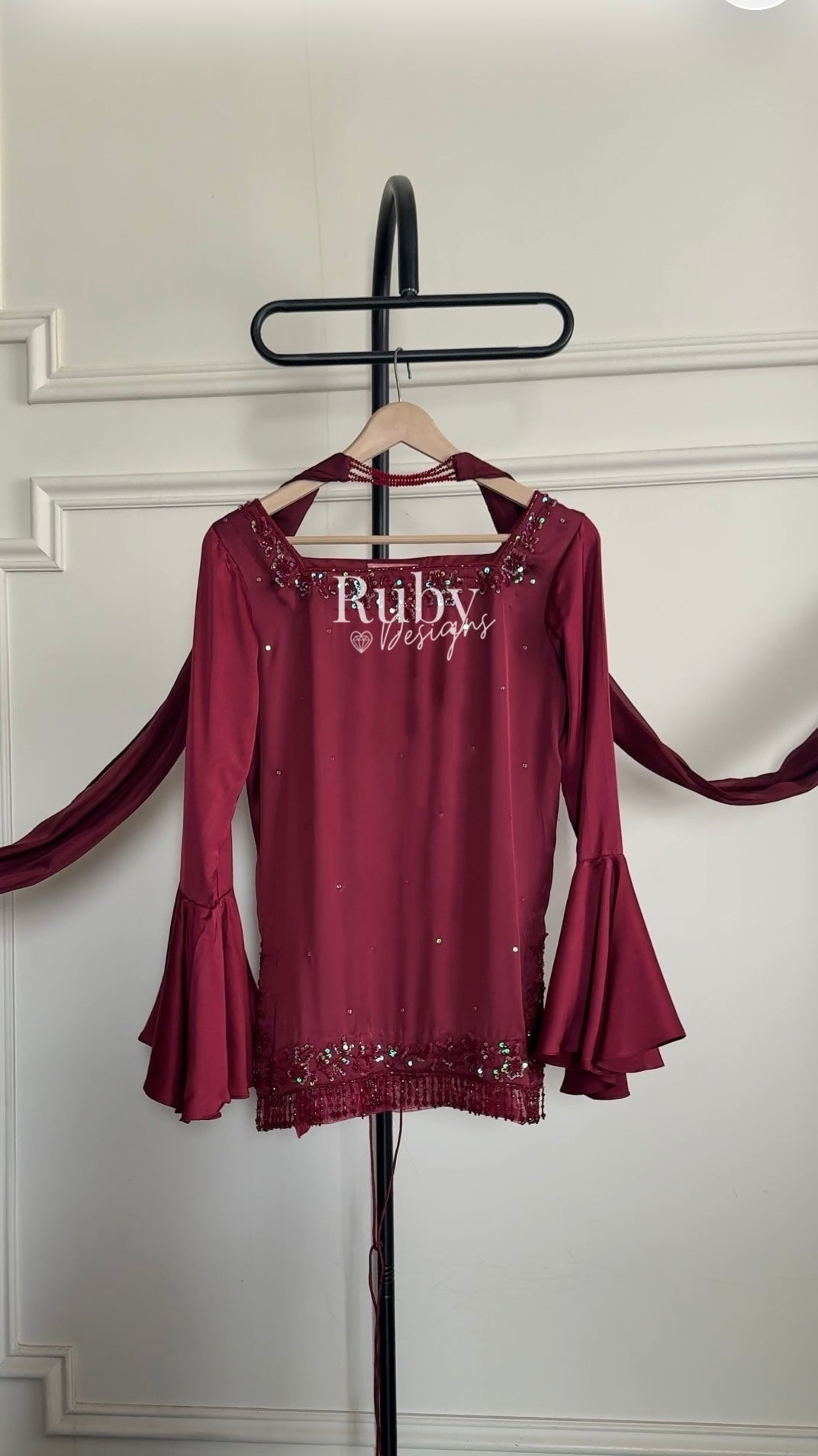 KAREENA Rouge - 3 Piece Silk Suit with Crystal Choker Dupatta