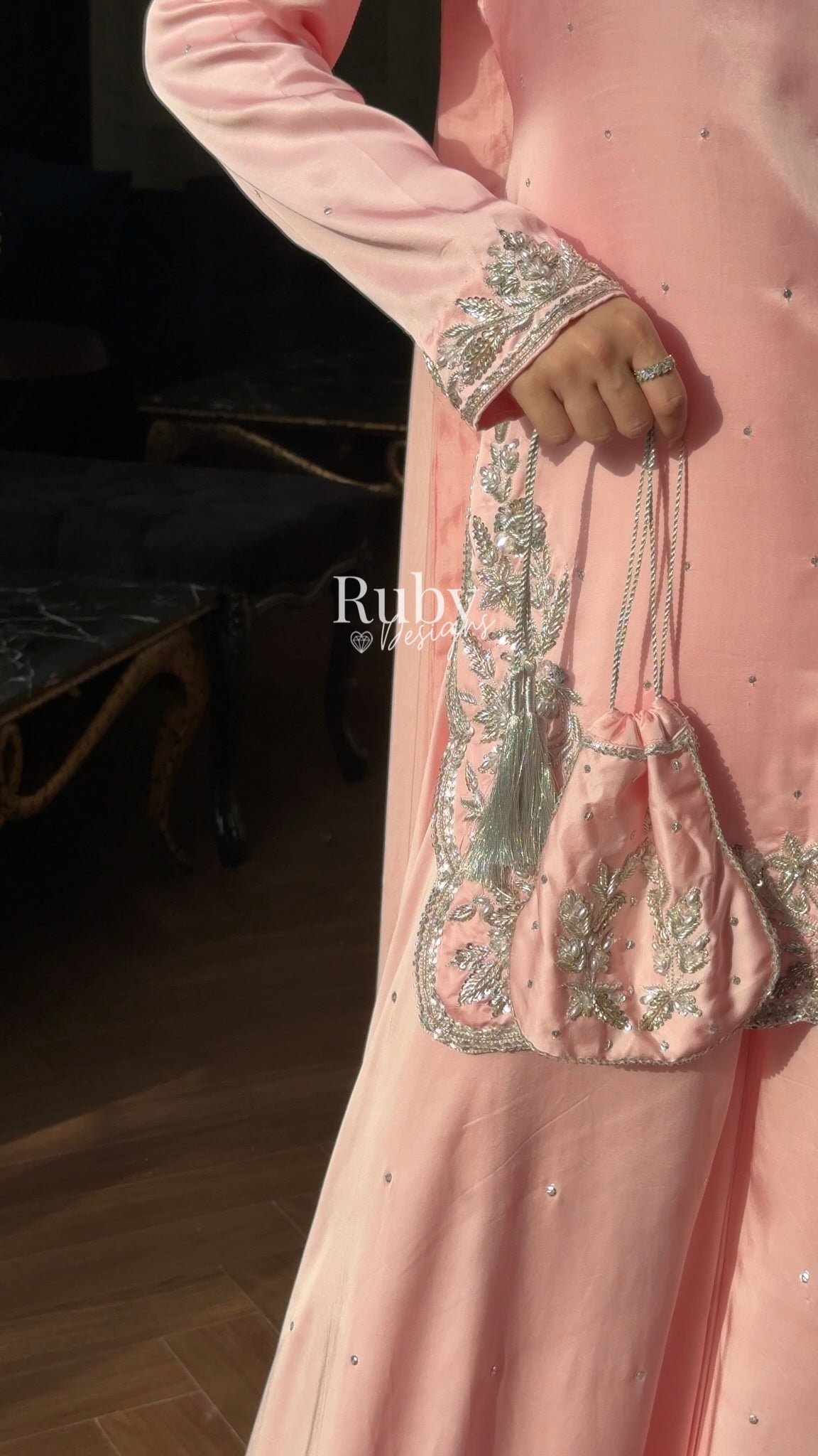 PARISA Rose - 4 Piece Silk Suit with Matching Potli Bag