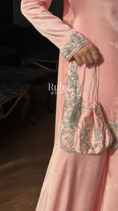 PARISA Rose - 4 Piece Silk Suit with Matching Potli Bag