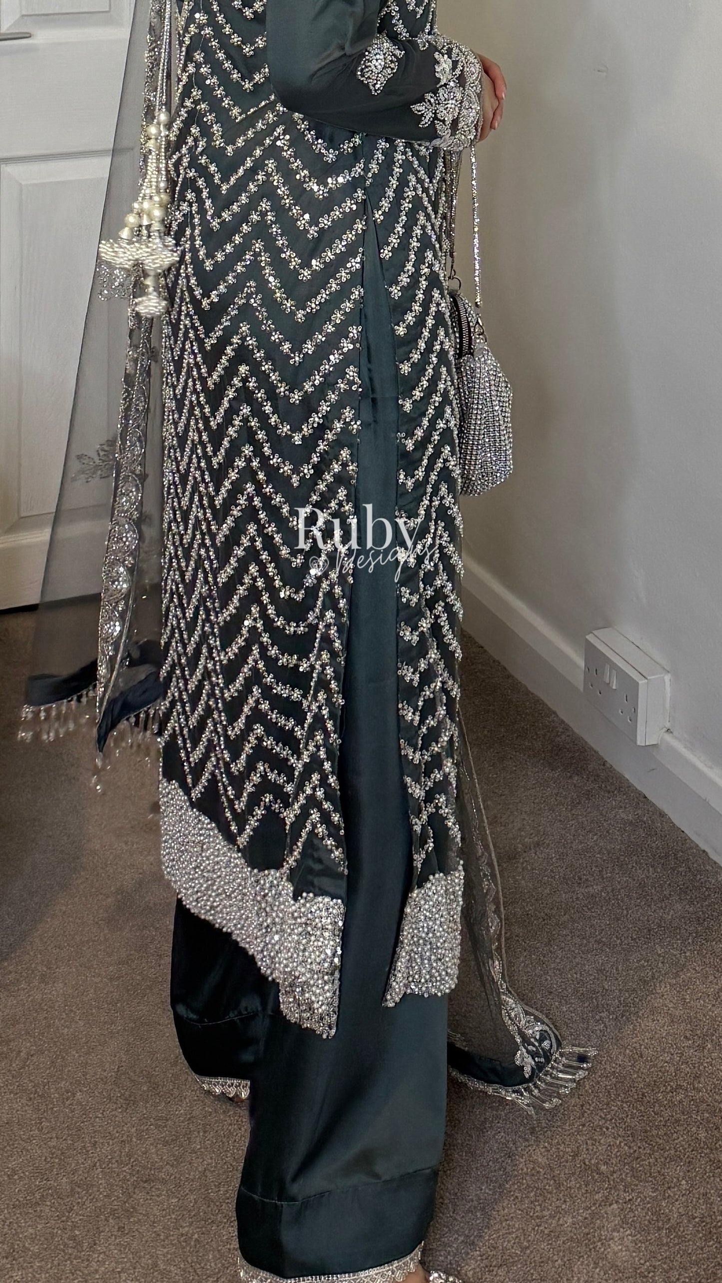 IZMA Smoke - 3 Piece Net Suit with Wide Leg Trousers