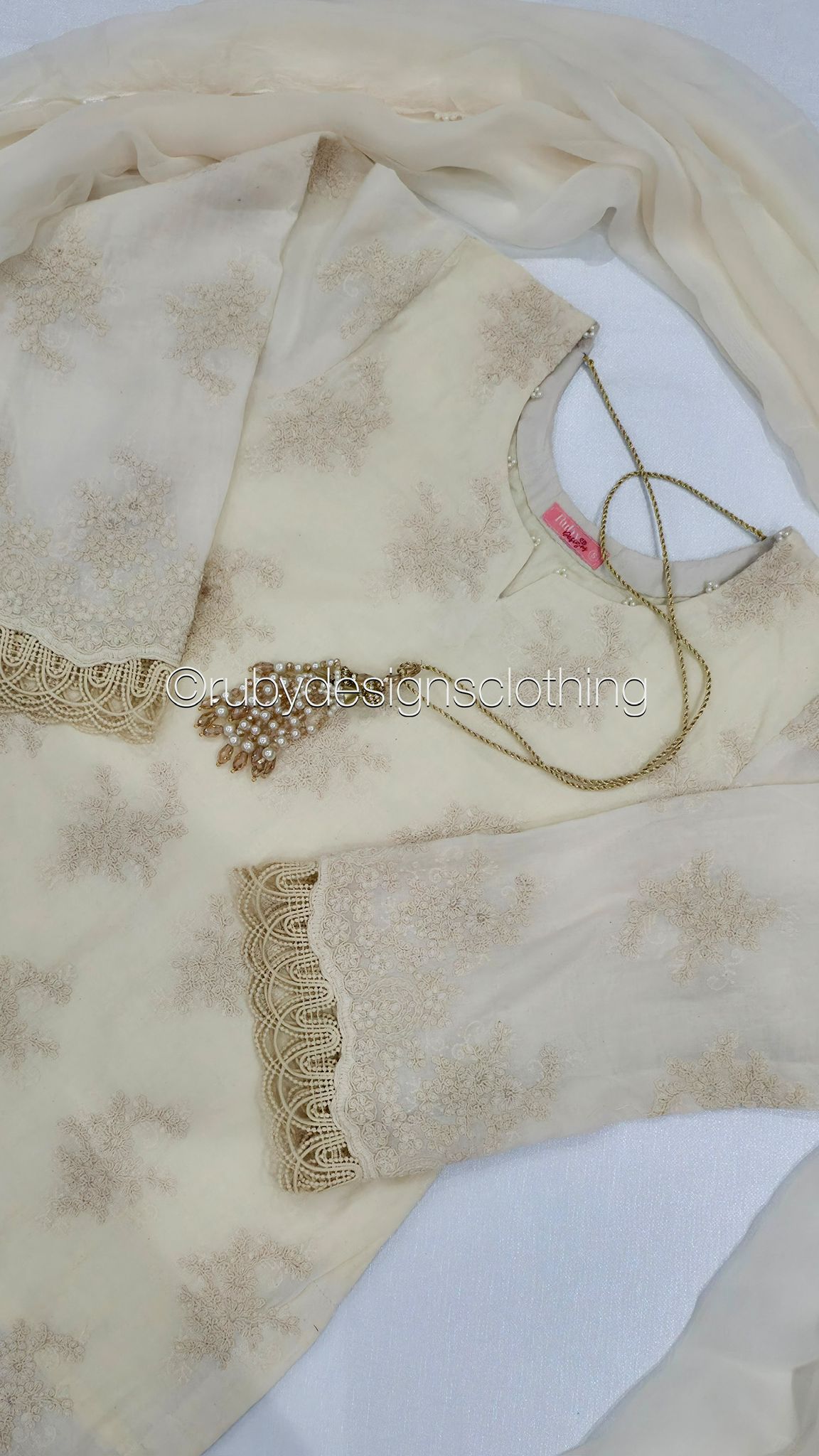Vanilla Mist - 3 Piece Chikankari Suit with Farshi Shalwar