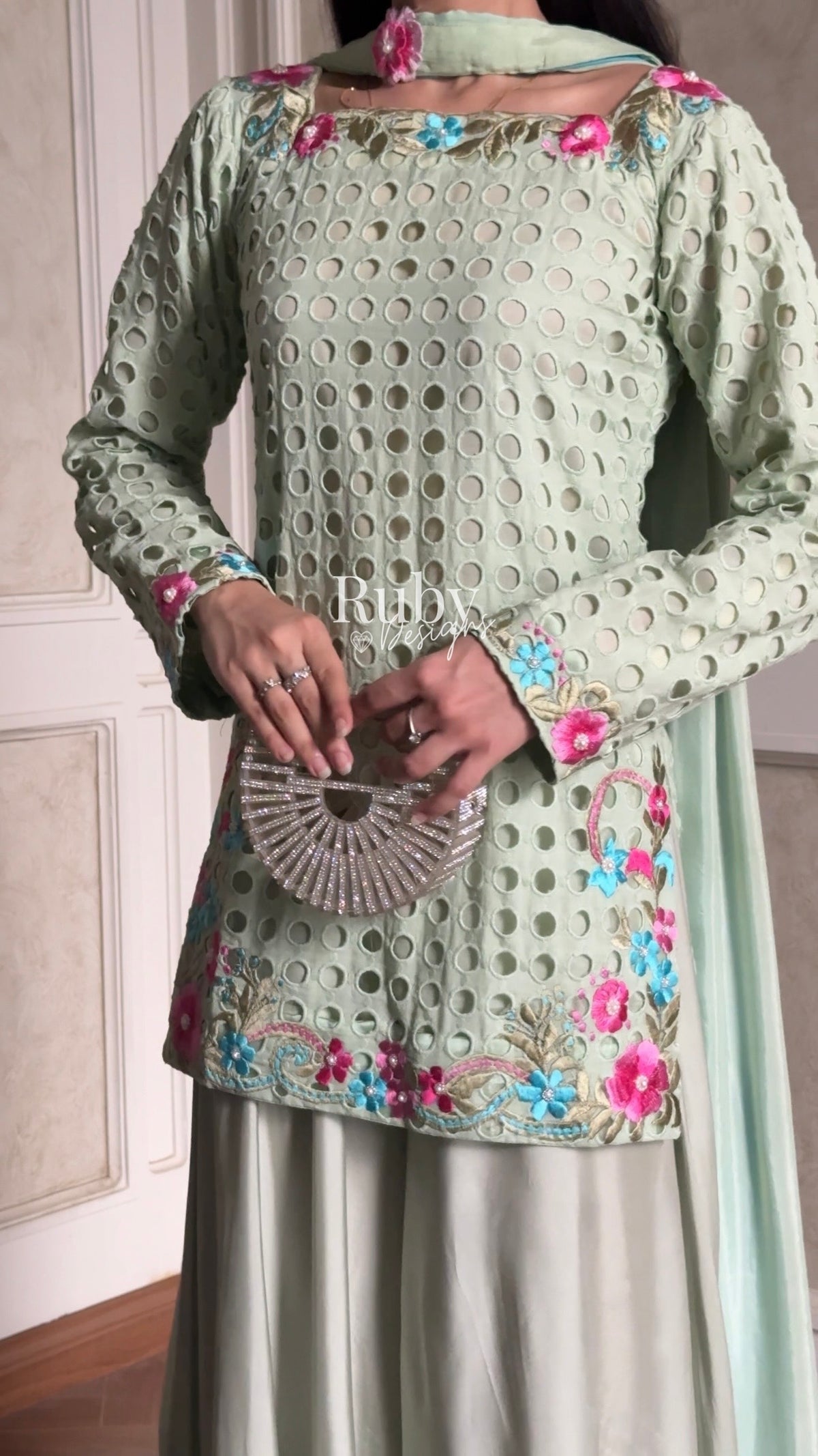 ALIZEH Sage - 3 Piece Chikankari Suit with Ombré Dupatta