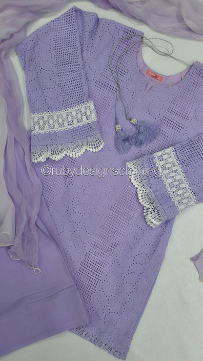 Lilac Haze - 3 Piece Chikankari Suit with Farshi Shalwar