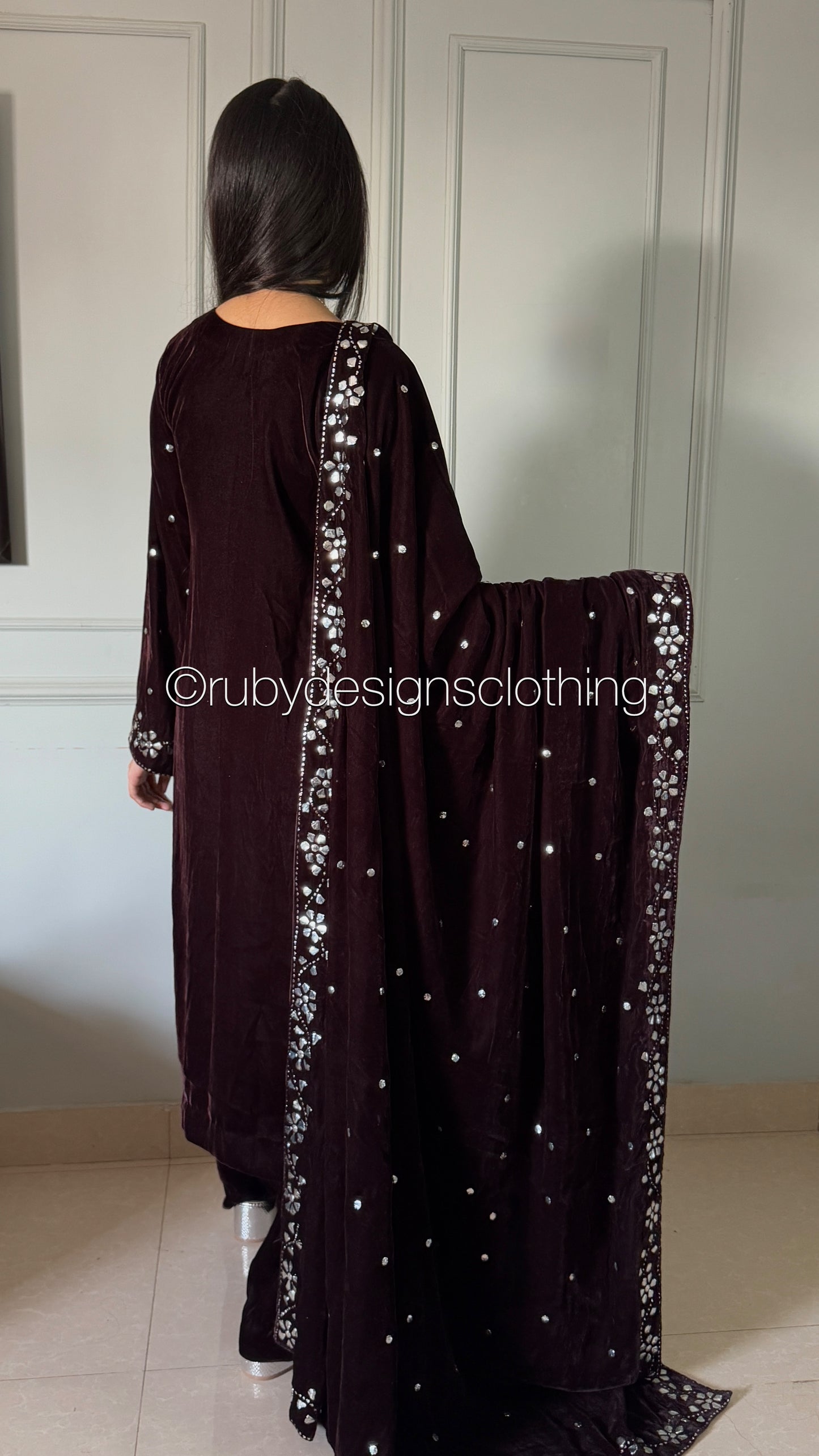 AZIZA - 3 Piece Luxury Velvet Suit with Mukaish Work