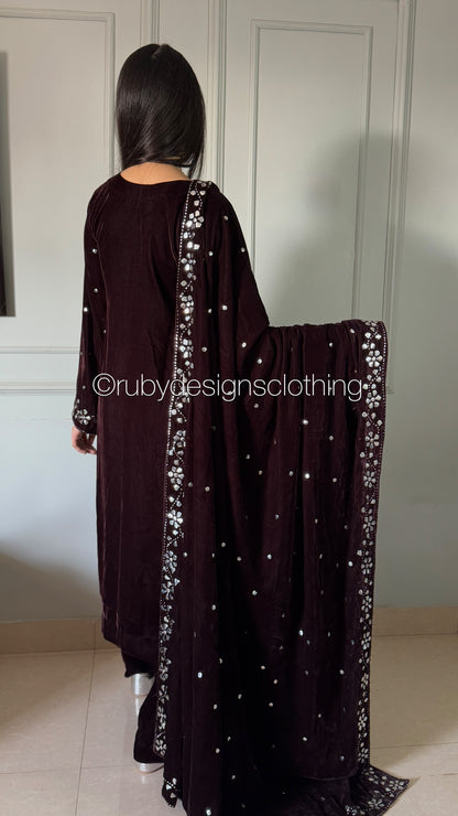 AZIZA - 3 Piece Luxury Velvet Suit with Mukaish Work