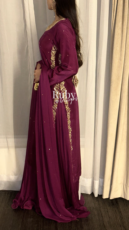 ZAINA Mulberry - 3 Piece Silk Suit with Gold Handwork