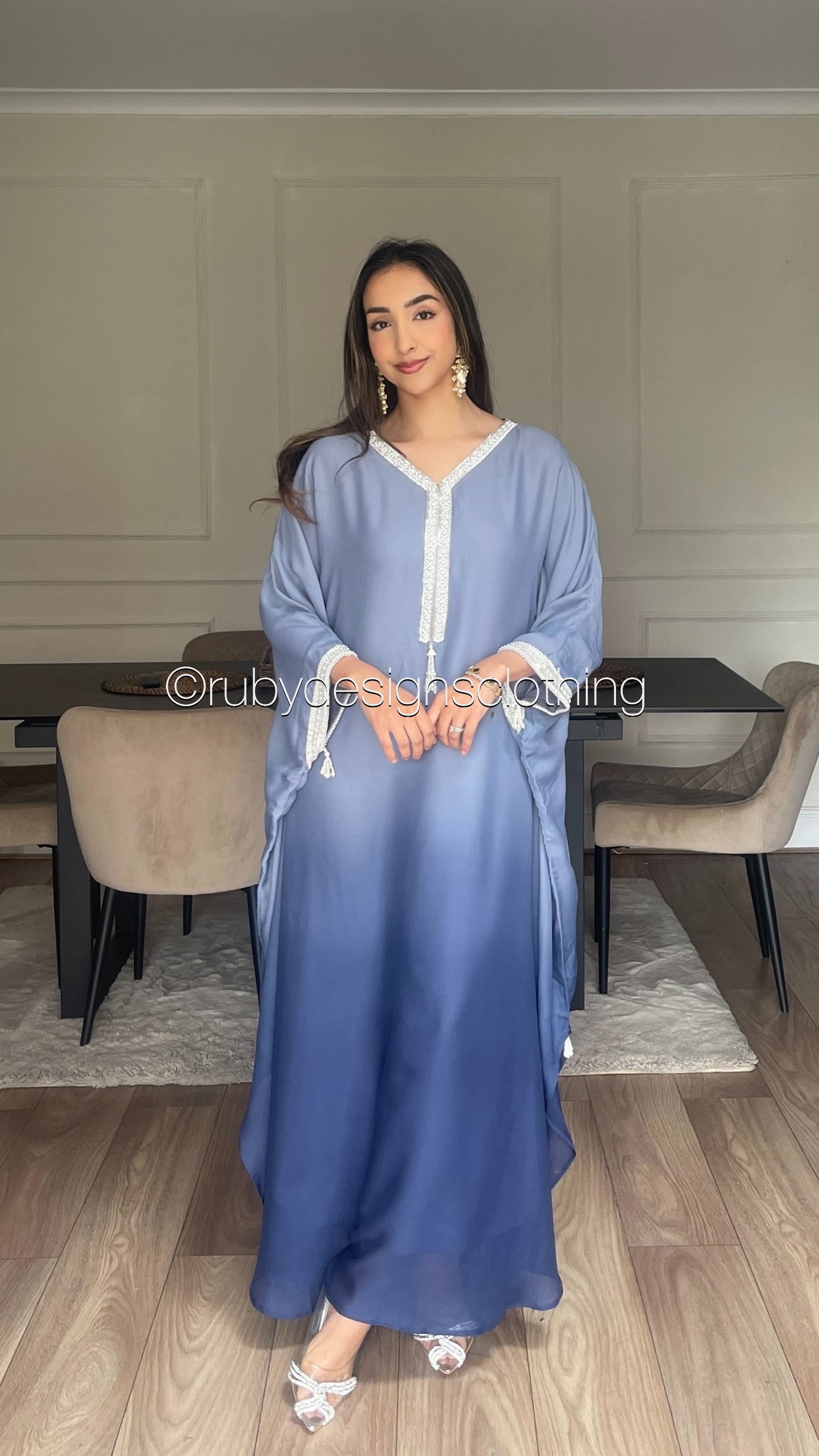 SABAH Twilight Blue - Ombré Kaftan with Hijab (8670640210133)