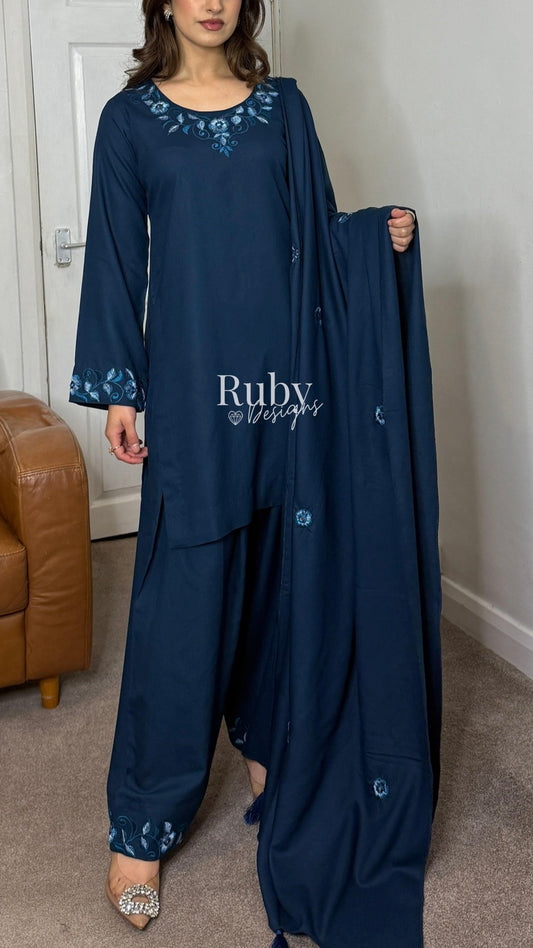 NEHAL - 3 Piece Teal Marina Suit with Shawl