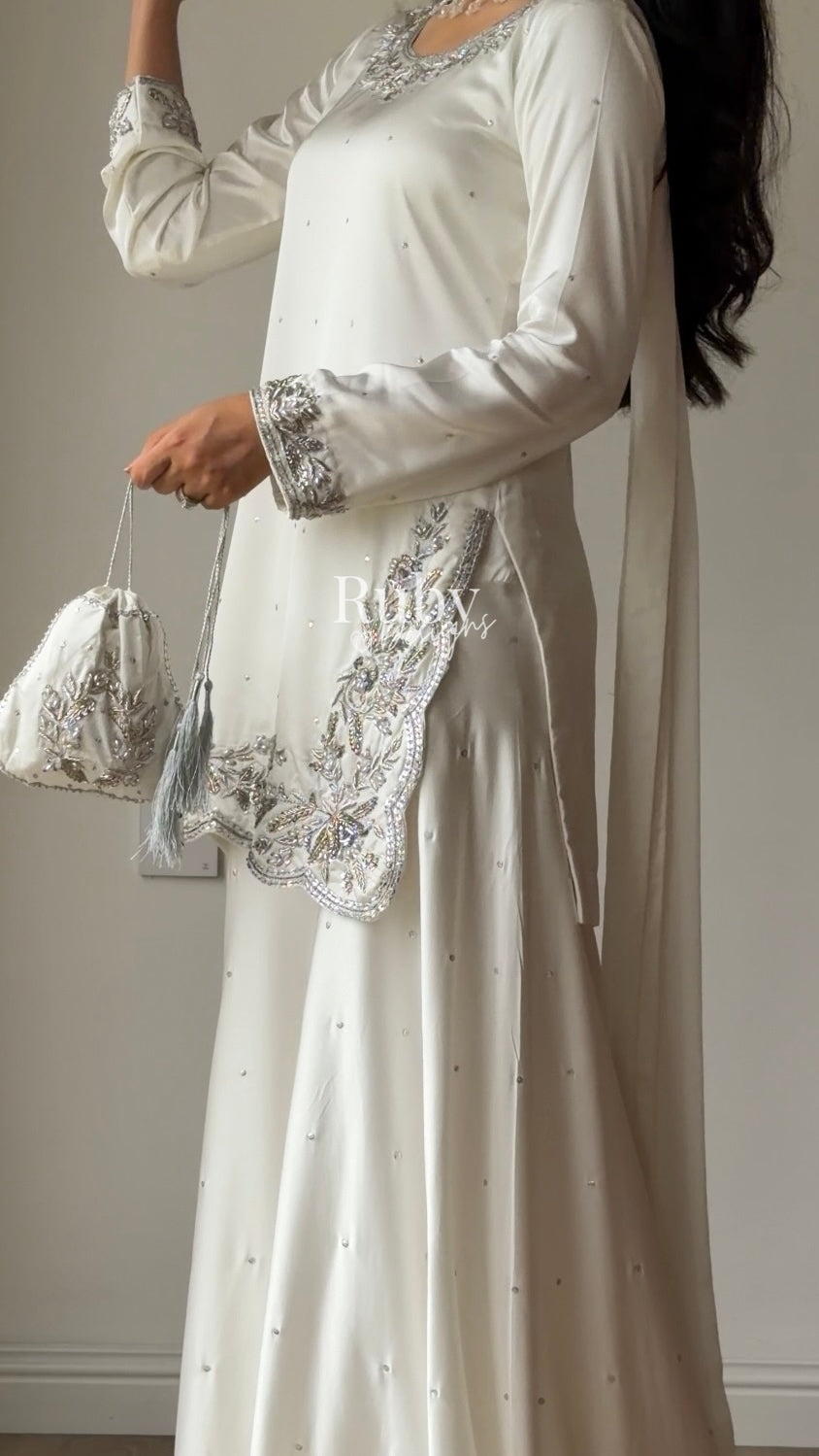 PARISA Pearl - 4 Piece Silk Suit with Matching Potli Bag