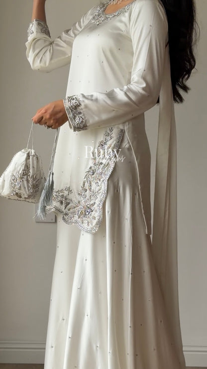 PARISA Pearl - 4 Piece Silk Suit with Matching Potli Bag
