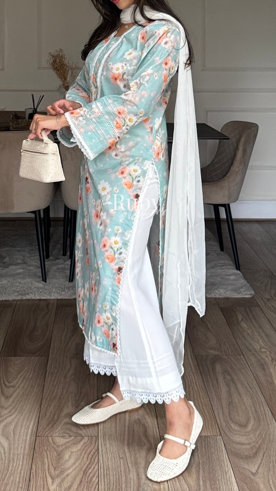 PARI - 3 Piece Blue Swiss Lawn Suit with Chiffon Dupatta
