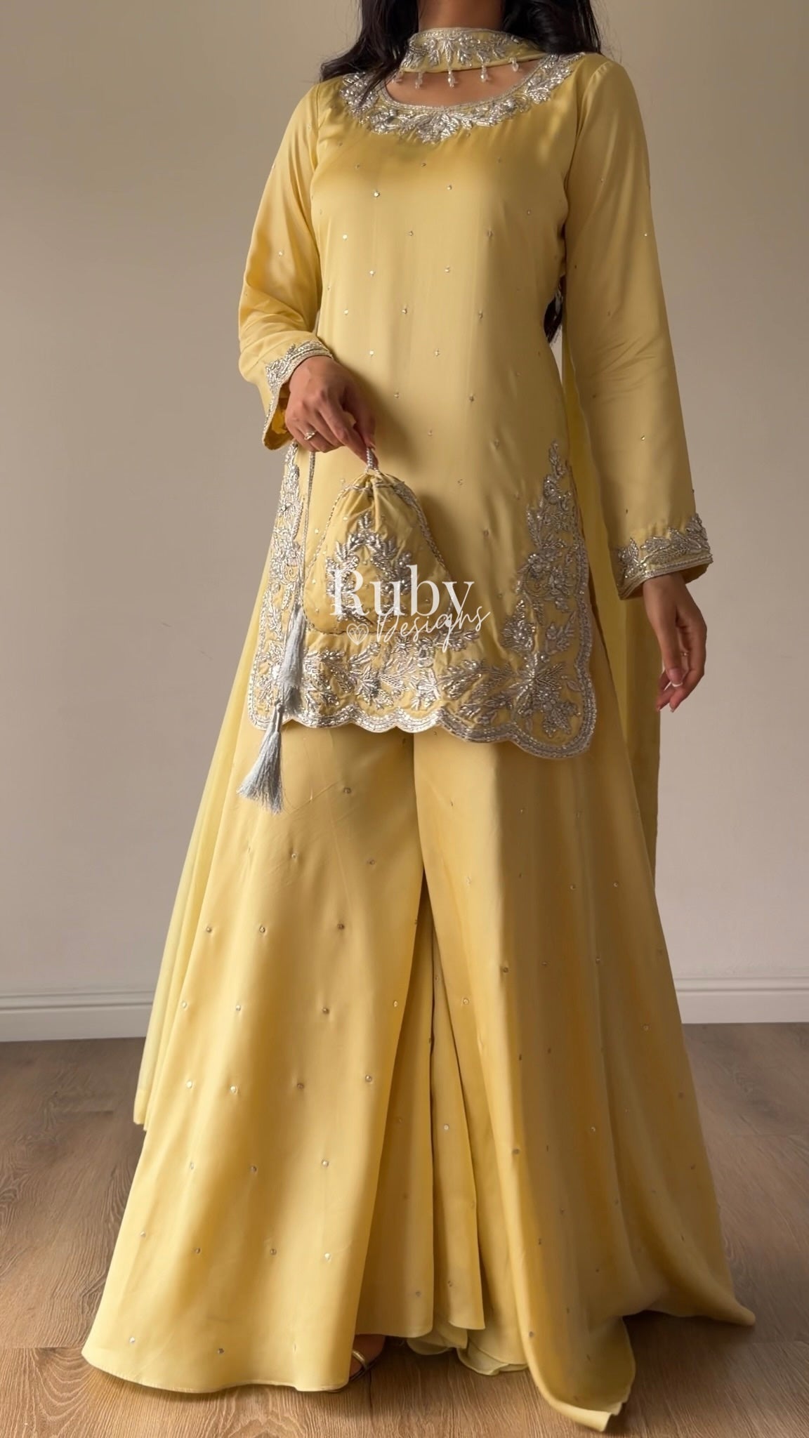 PARISA Butter - 4 Piece Silk Suit with Matching Potli Bag