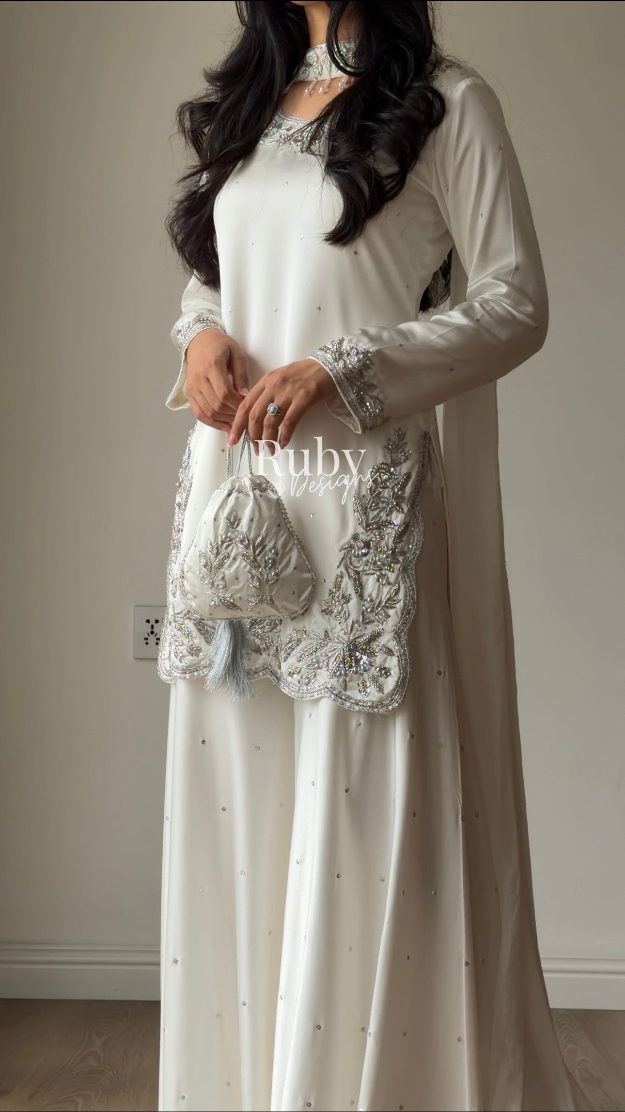 PARISA Pearl - 4 Piece Silk Suit with Matching Potli Bag