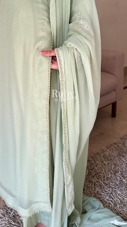 AREEN Mint - 3 Piece Chiffon Suit with Pearl and Stone Handwork