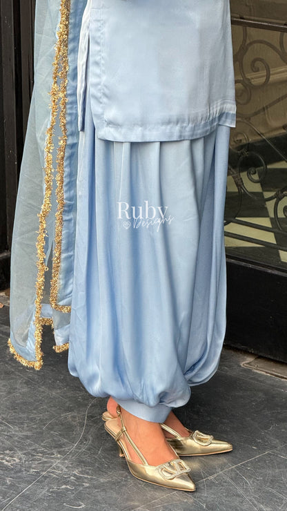 AMELLE Sky - 3 Piece Silk Suit with Balloon Pants