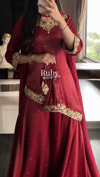 RANI Rouge - 3 Piece Luxury Silk Suit with Matching Bag