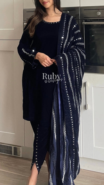 ELMIRA - 3 Piece Luxury Velvet Suit with Heavy Mirror Shawl