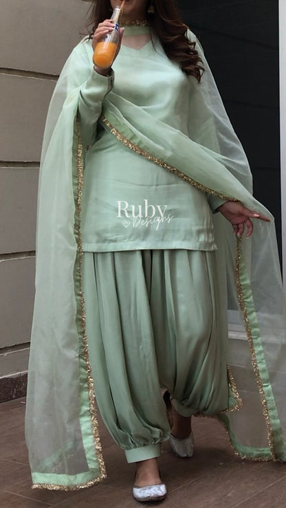 AMELLE Mint - 3 Piece Silk Suit with Balloon Pants