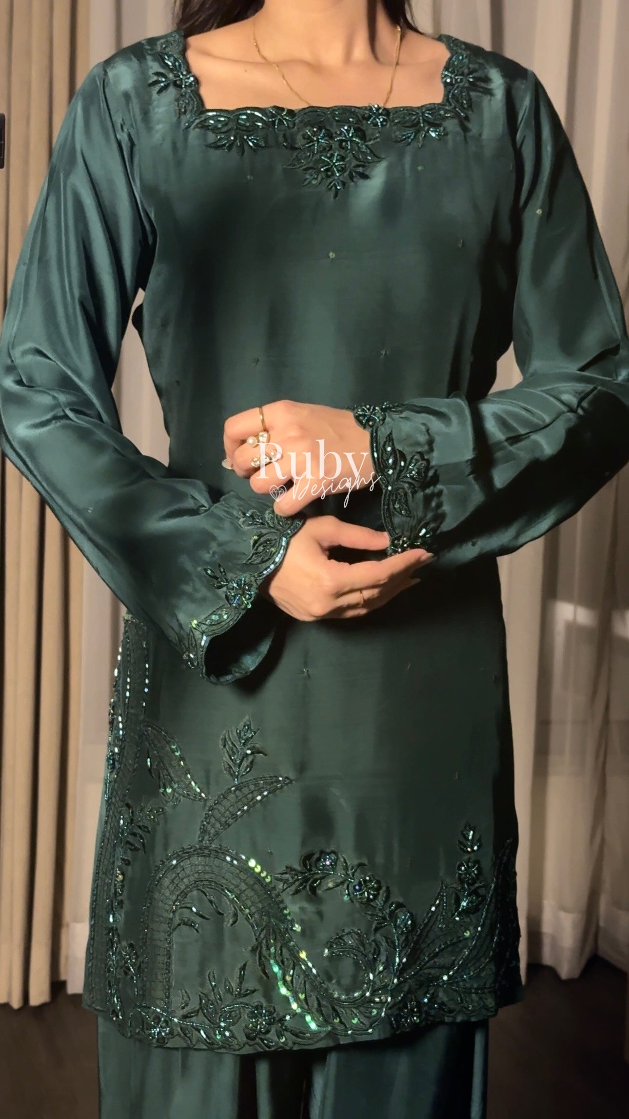 LARA Emerald - 3 Piece Luxury Silk Suit with Cutdana Handwork