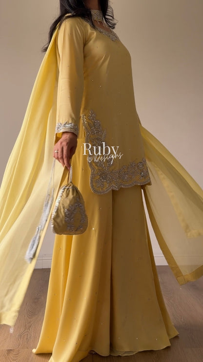 PARISA Butter - 4 Piece Silk Suit with Matching Potli Bag