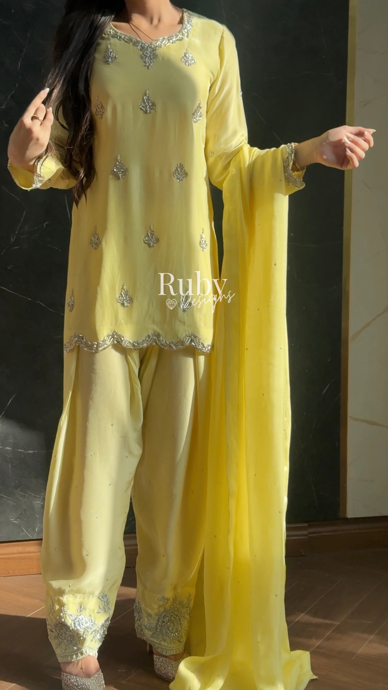 ATIFA Butter - 3 Piece Silk Suit with Shalwar