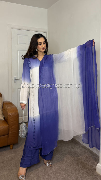 ARZOO Sky - 3 Piece Ombre Linen Suit with Chiffon Dupatta
