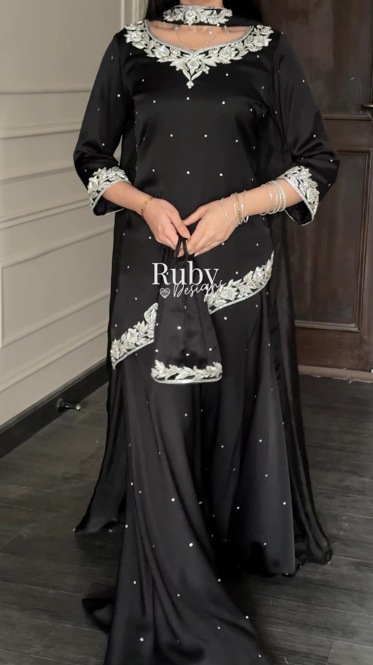 RANI Noir - 3 Piece Luxury Silk Suit with Matching Bag