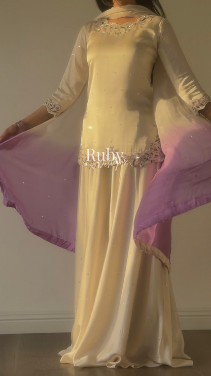 AMEERA - 3 Piece Off-White Silk Suit with Ombrè Dupatta