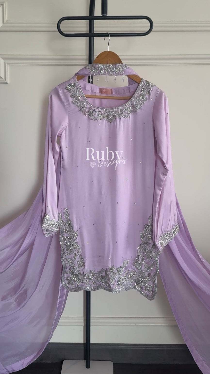 PARISA Lilac - 4 Piece Silk Suit with Matching Potli Bag