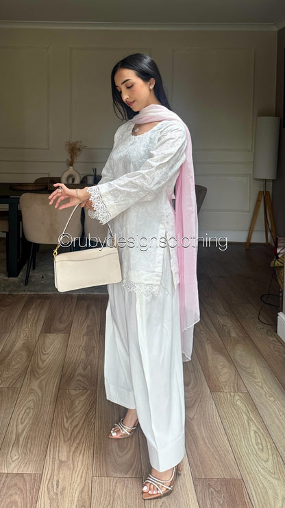 White Lily - 3 Piece Chikankari Suit with Farshi Shalwar