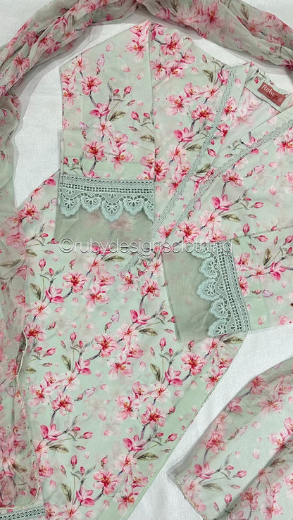 NARMEEN - 3 Piece Swiss Lawn Suit with Chiffon Dupatta
